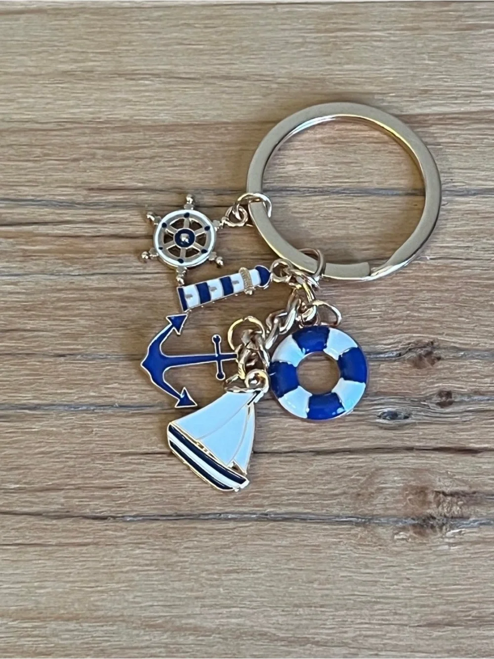 Bag Charm/Keyring-Nautical Charms Anchor, Life Ring & Sailboat - Gold Plated